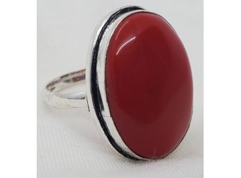 Silver Plated Size 9 Red Coral Ring ~ 1'