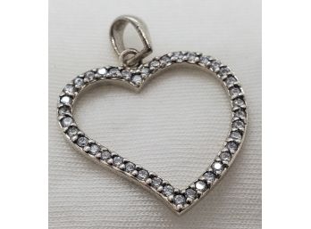 Vintage Sterling Silver Heart Pendant With CZ'z ~ 2.45 Grams