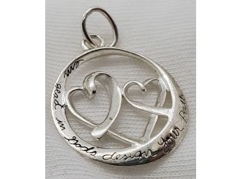 Vintage Sterling Silver Heart With Saying Pendant - 1.43 Grams