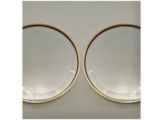 A Pair Of Round Gilt Wood Beveled Mirrors - 14.5 Inch Diameter