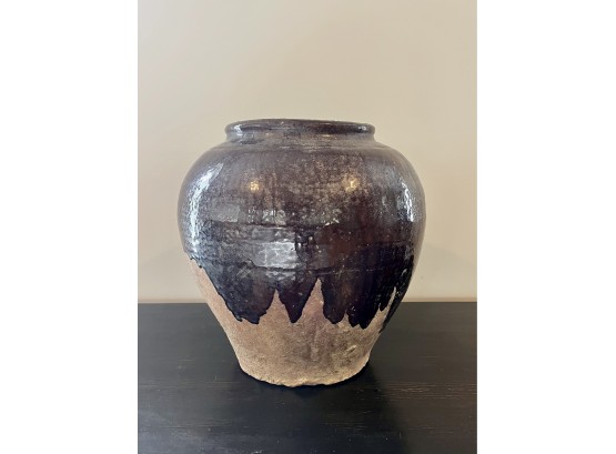 A Hand Thrown Glazed Clay Pot - 14 X 14 - Archaic