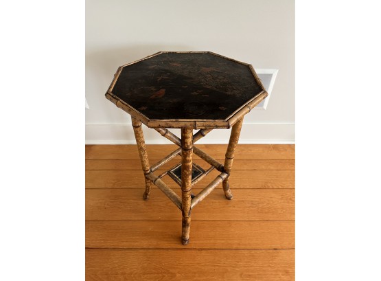 A Lovely English Antique Bamboo  Chinoiserie Octagonal Table  With Lacquer Top