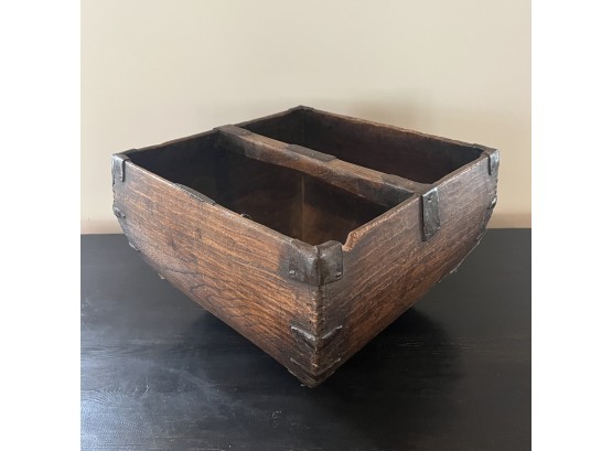 A Primitive Antique Square Wood Basket - Chinese - With Iron Joinery
