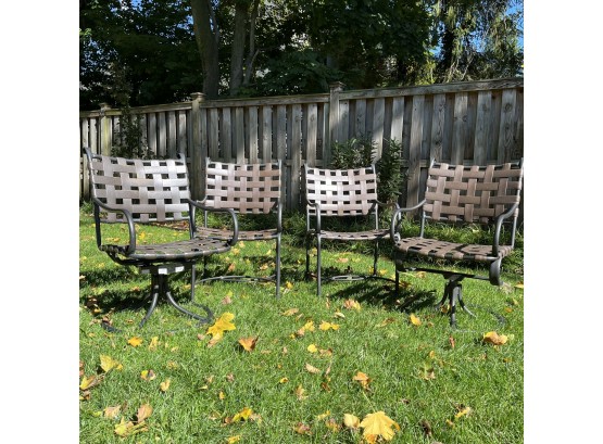A Set Of Four  Brown Jordan Roma Aluminum Strapped Outdoor Chairs