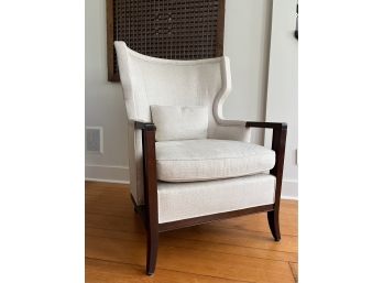 Baker Manor Wing Chair In Linen With Walnut Exposed Wood