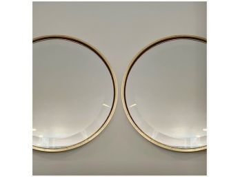 A Pair Of Round Gilt Wood Beveled Mirrors - 14.5 Inch Diameter