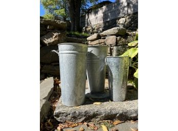 A Trio Of  Weathered Metal French Flower Market Buckets