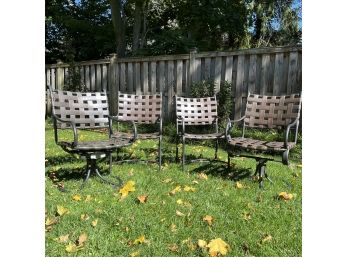 A Set Of Four  Brown Jordan Roma Aluminum Strapped Outdoor Chairs