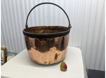 Very Large Antique Copper Kettle Great For Firewood
