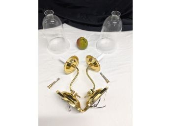 Virginia Metalworks Brass Hurricane Sconces With Handblown Glass Pair #2 Of 3