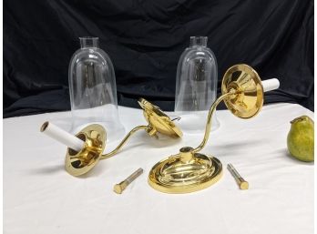 Virginia Metalworks Brass Hurricane Sconces With Handblown Glass  Pair #1 Of 3