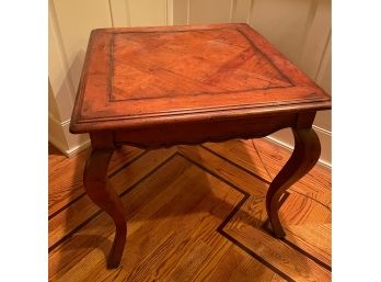 Solid Cherry Wood Parquet Side Table With Cabriole Legs