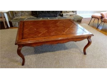 Classic Solid Wood Coffee Table With Parquetry Style Top Cabriole Legs And