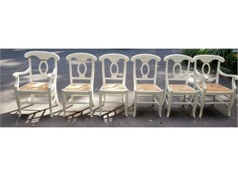 Six White Painted Chairs With Rush Seats.  (Two Arm Chairs Included)s