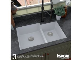 Karran Quartz Undermount White Double Offset Bowl Kitchen Sink
