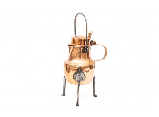 Circa 1870 Copper Hot Milk Pot On Raised Legs
