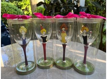 We Will Need More Than 1 Bottle! Four Hand Painted Wine Glasses, With 1 For The Birthday Girl!!!