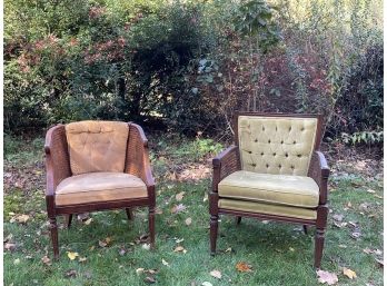 Two Fantastic Cane Chairs, Some Fabric Repair Needed