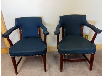 2nd Floor- Pair Of Blue Nail Head Trim Arm Chairs