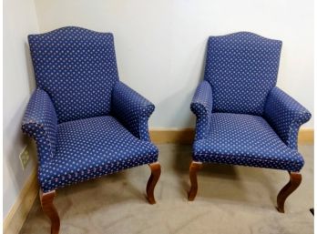 Pair Of Blue Fabric With Colorful Dots Arm Chairs