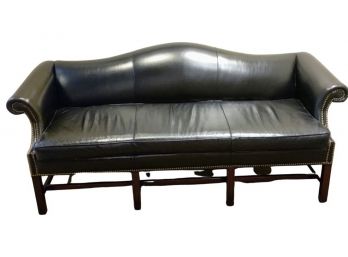Classic Chippendale Style Black Leather Sofa With Nail Head Trim