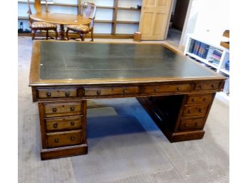 Exquisite Antique Executive Double Sided Partner Desk With Spacious Storage And Leather TableTop