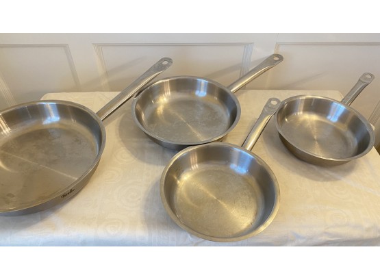 A Set Of FOUR FISSLER Induction Stainless Steel Pans Made In Germany