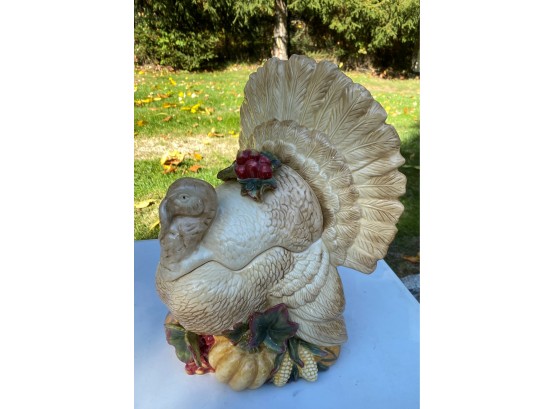 A Decorative Ceramic  Turkey Cookie Jar - 10'w X 13.5'h