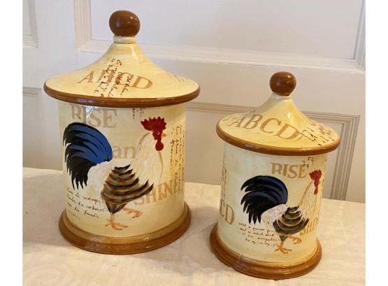 A PAIR Of Canisters  By Vintage Roosters