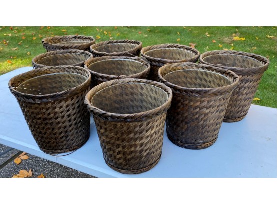 A Group Of NINE  Woven Basket Planters 7' Diameter X 7.5'H