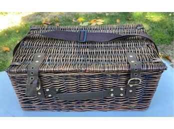 An Adorable Wicker Picnic Basket With Everything Inside You Need