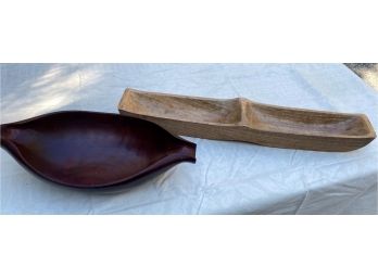 A PAIR Of Beautiful  Carved Wooden Serving Bowls - Longest One 4'w X 24'l