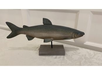 A Decorative Wood Fish On Stand  - 17' Long X 8'h