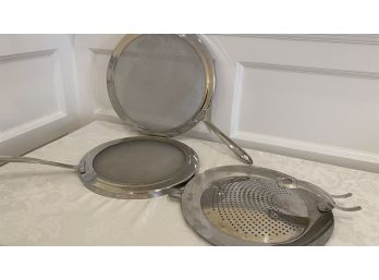 TWO All-Clad Stainless-steel Splatter Screens & ONE Fissler Colander Top