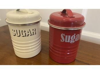 TYPHOON Vintage Kitchen Sugar Canisters PAIR Red & White 6'h