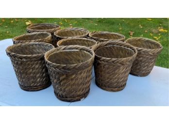 A Group Of NINE  Woven Basket Planters 7' Diameter X 7.5'h