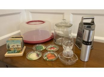 A Mixed Lot Of Kitchen Items - Cake Carrier, Misto, Stand Grater & More