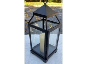 Metal Lantern With Candle 7' Square Base X 17'h