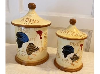 A PAIR Of Canisters  By Vintage Roosters