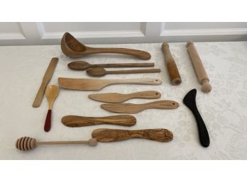 A Lot Of Wood Kitchen Tools - Ladle, Spreaders, & More