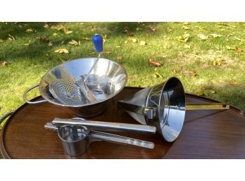 A Mixed Lot Of Kitchen Items - Potato Ricer, Food Mill And Strainer