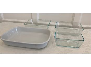 A TOGNANA Baking Dish Made In Italy & Three Pyrex Glass Dishes