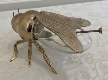 An Adorable Silverplate Honeybee Serving Dish With Spoon