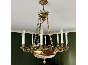 An Empire Style Brass And Crystal Chandelier