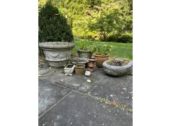 A Group Of Rustic Planters - Wide Variety Shapes Sizes And Materials