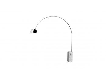 A Flos Arco Floor Lamp By Castiglioni - Flexible Aluminum Arched Lamp On Marble Base