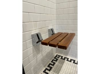 A Teak And Stainless Steel Fold Up Shower Seat - Primary 1