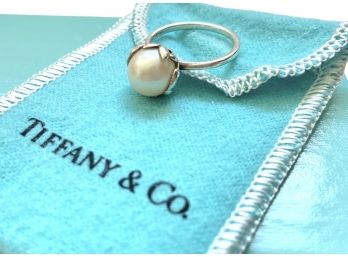 Tiffany & Co. Sterling 'Olive Branch' Pearl Ring By Paloma Picasso - Size 8