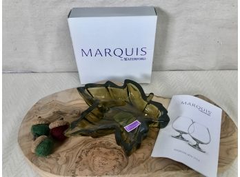 Crystal Maple Leaf Dish Olive Green (#3) Marquis By Waterford NEW In Box!