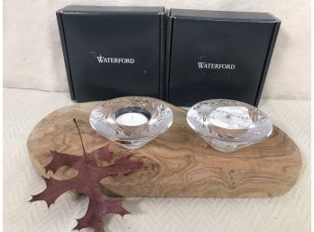 Pair Of Waterford Crystal Tulip Themed Spring Votive Holders - NEW In Box!